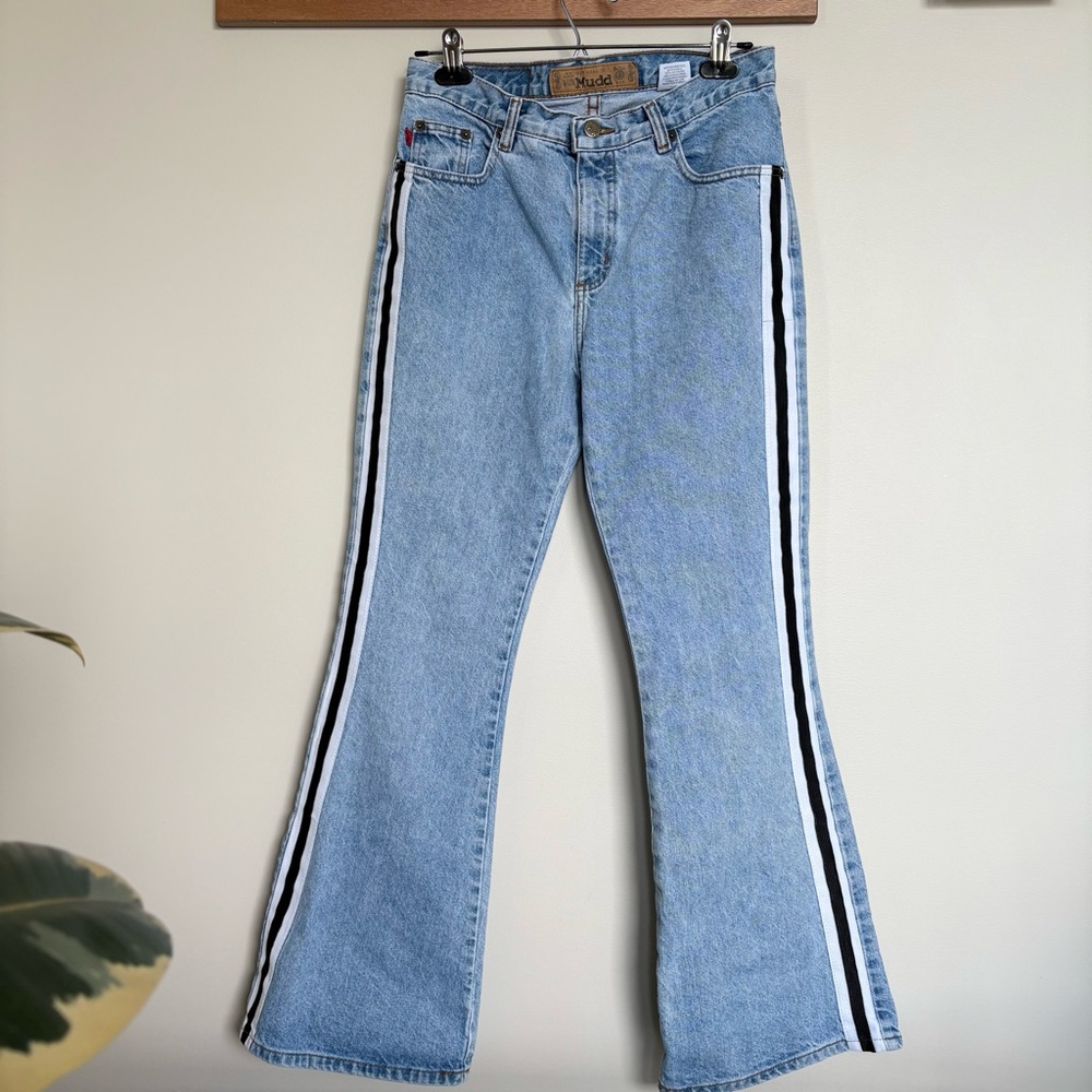 Vintage MUDD Flare Jeans – Y2K Stripe Denim, Fits 2/4, No Stretch *minor flaws*